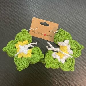 Handcrafted green crochet butterfly earrings